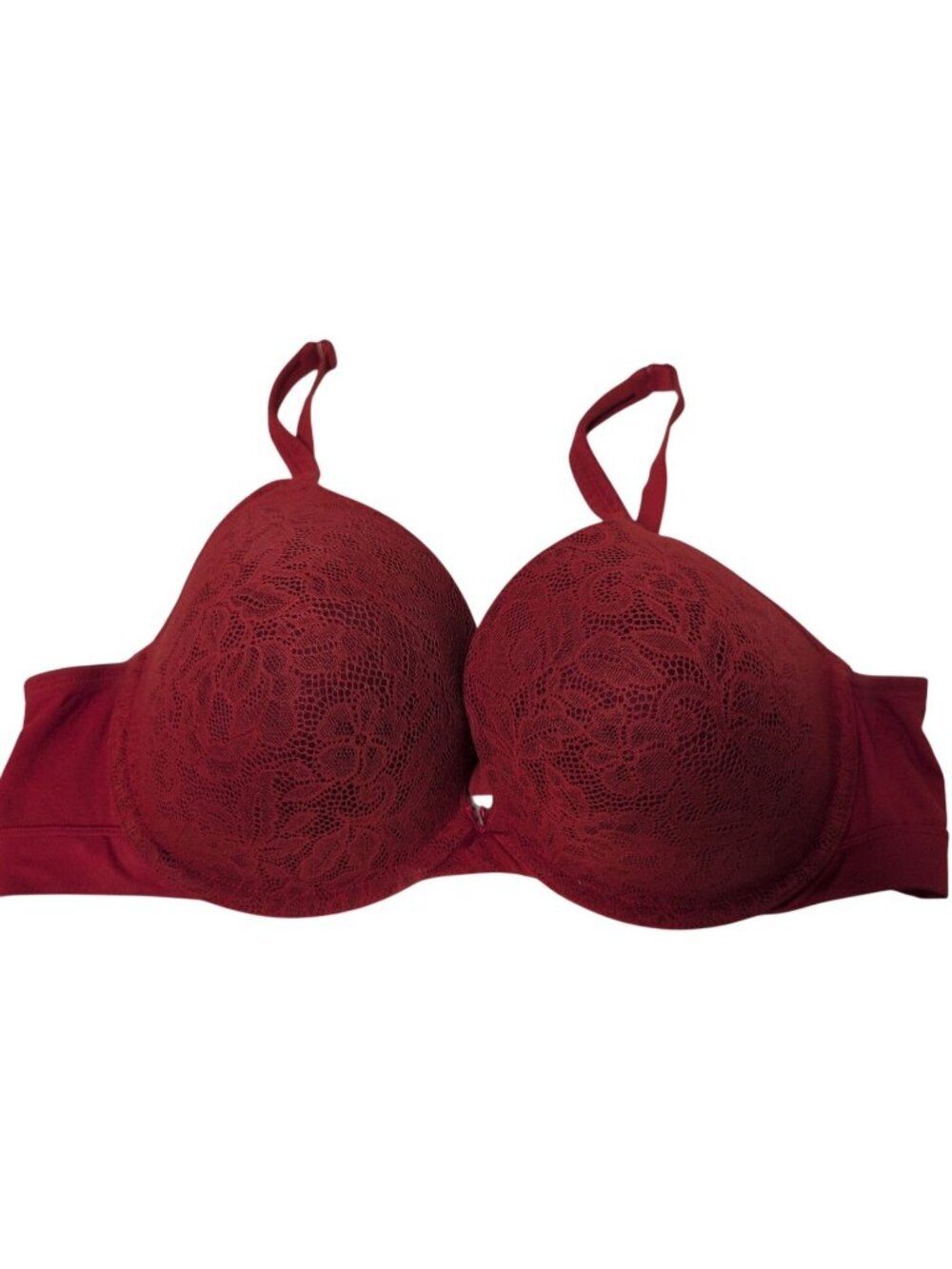 Cacique Floral Lace Boost Plunge Bra Womens Size 44DD Red Nylon Spandex Underwir